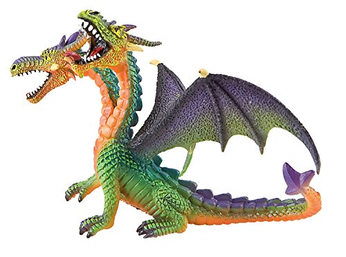 Toppers Bullyland 75596 - Figura de Juego, dragón con 2 Cabezas de Color Verde, Aprox. 13 cm de Altura, Figura Pintada a Mano, sin PVC, para Que los niños jueguen de Forma imaginativa